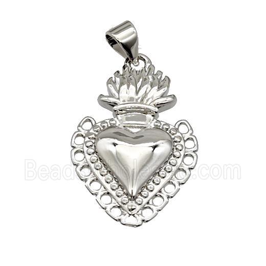 Sacred Heart Charms Copper Pendant Platinum Plated