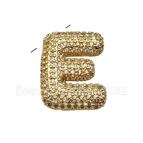 Copper Pendant Pave Zircon Letter-E Gold Plated
