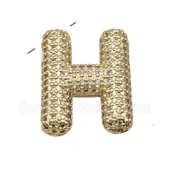 Copper Pendant Pave Zircon Letter-H Gold Plated