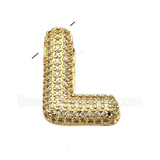 Copper Pendant Pave Zircon Letter-L Gold Plated