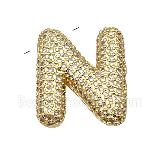 Copper Pendant Pave Zircon Letter-N Gold Plated