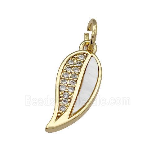 Copper Leaf Pendant Pave Shell Zirconia 18K Gold Plated