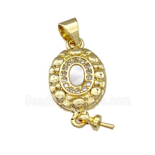 Copper Oval Pendant Pave Shell Zircon With Bail 18K Gold Plated
