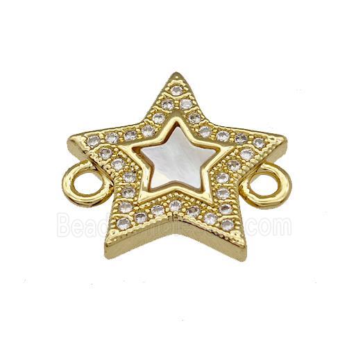 Copper Star Connector Pave Shell Zirconia 18K Gold Plated