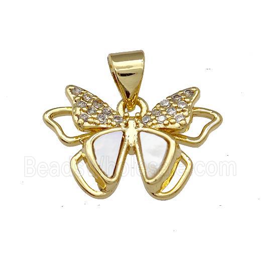 Copper Butterfly Pendant Pave Shell Zirconia 18K Gold Plated