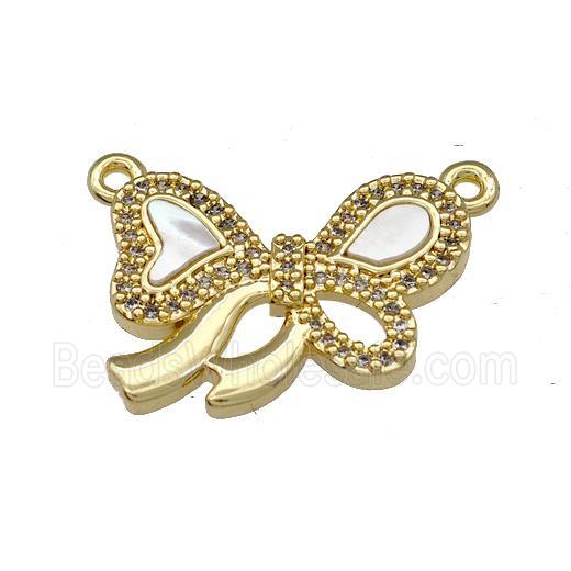 Copper Bowknot Pendant Pave Shell Zirconia 2loops 18K Gold Plated