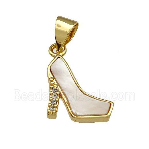 High-heel Shoe Charms Copper Pendant Pave Shell Zirconia 18K Gold Plated