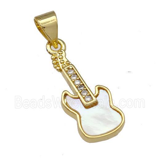 Copper Guitar Pendant Micro Pave Shell Zirconia 18K Gold Plated