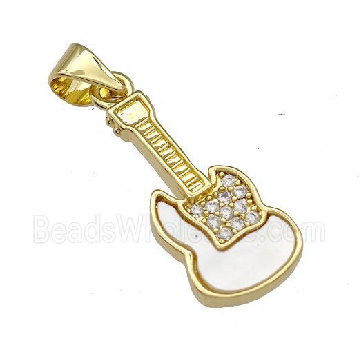 Copper Guitar Pendant Micro Pave Shell Zirconia 18K Gold Plated