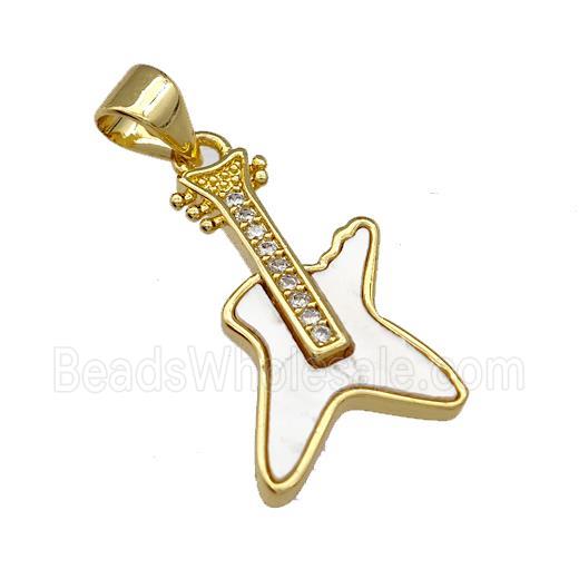 Copper Guitar Pendant Micro Pave Shell Zirconia 18K Gold Plated