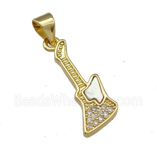 Copper Guitar Pendant Micro Pave Shell Zirconia 18K Gold Plated