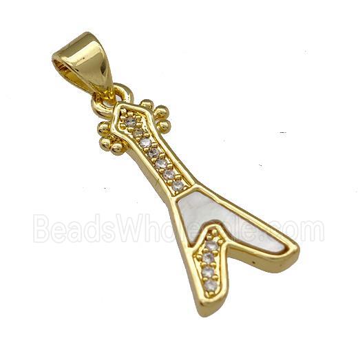 Copper Guitar Pendant Micro Pave Shell Zirconia 18K Gold Plated