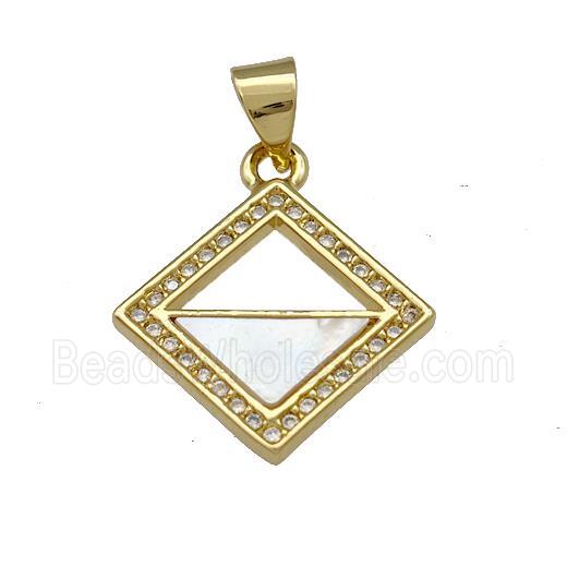 Copper Square Pendant Pave Shell Zirconia 18K Gold Plated