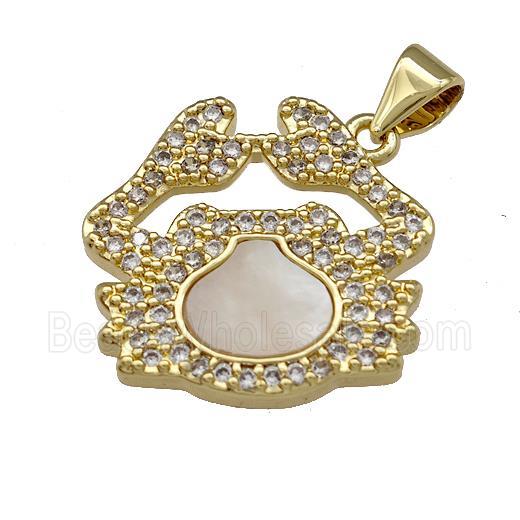 Crab Charms Copper Pendant Pave Shell Zirconia 18K Gold Plated