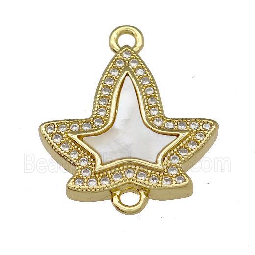 Maple Leaf Copper Connector Pave Shell Zircon 18K Gold Plated