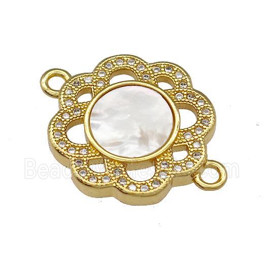 Copper Flower Connector Pave Shell Zirconia 18K Gold Plated