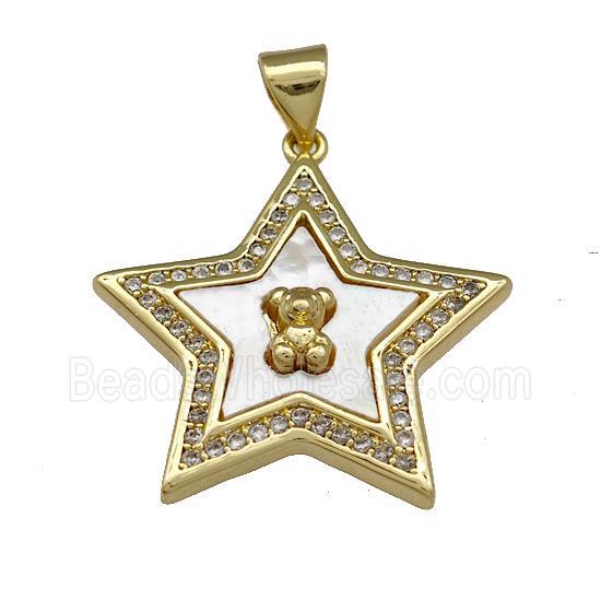 Copper Star Pendant Pave Shell Zirconia Bear 18K Gold Plated