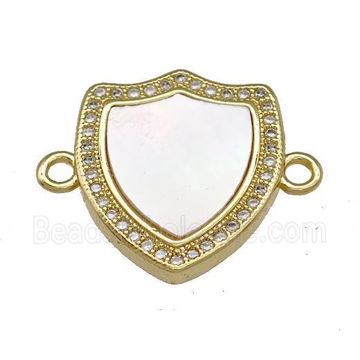 Copper Shield Connector Pave Shell Zirconia 18K Gold Plated