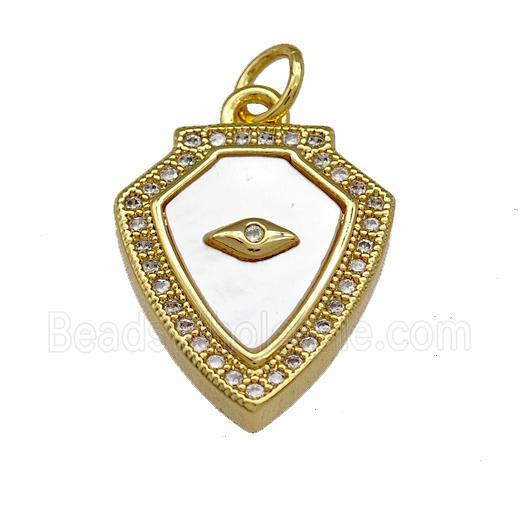 Copper Shield Pendant Pave Shell Zirconia Eye 18K Gold Plated