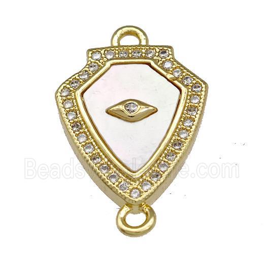 Copper Shield Connector Pave Shell Zirconia Eye 18K Gold Plated