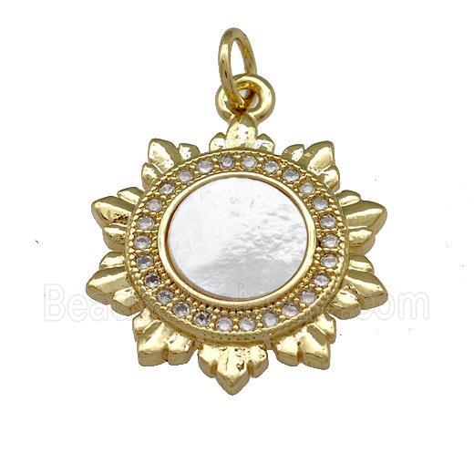 Copper Sun Charms Pendant Pave Shell Zirconia 18K Gold Plated