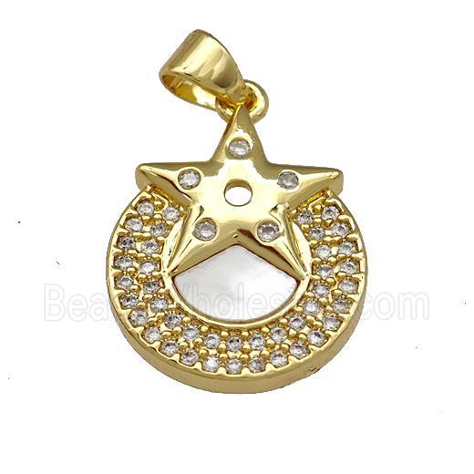 Copper Star Pendant Pave Shell Zirconia Circle 18K Gold Plated