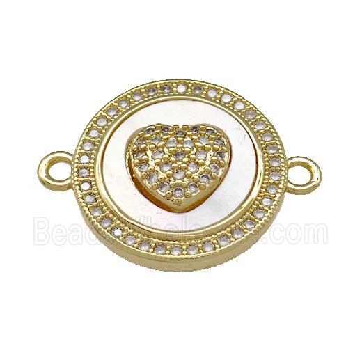Copper Heart Connector Pave Shell Zirconia Circle 18K Gold Plated