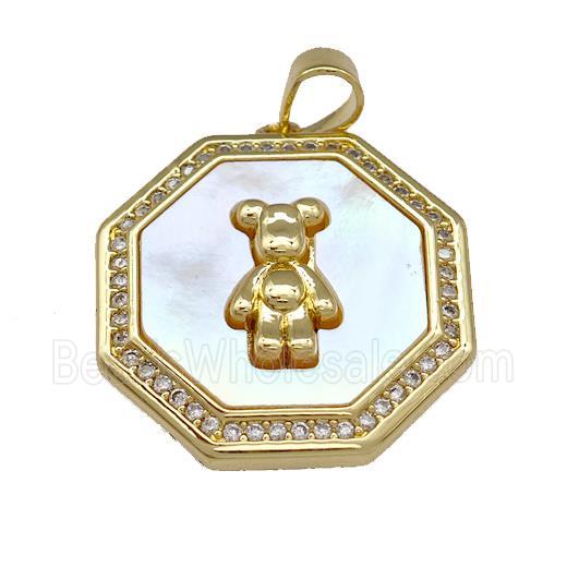 Copper Bear Pendant Pave Shell Zirconia Polygon 18K Gold Plated