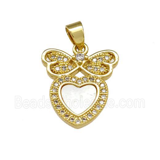 Copper Butterfly Pendant Pave Shell Zirconia Heart 18K Gold Plated