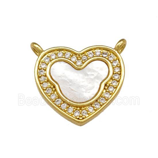 Copper Heart Pendant Pave Shell Zirconia 2loops Bear 18K Gold Plated