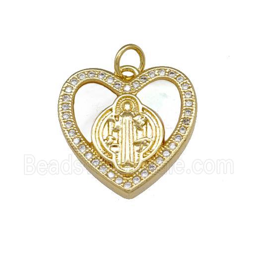 Jesus Charms Copper Heart Pendant Pave Shell Zirconia 18K Gold Plated