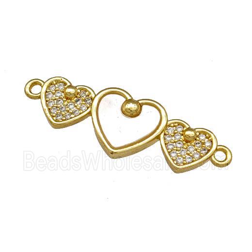 Copper Heart Connector Pave Shell Zirconia 18K Gold Plated