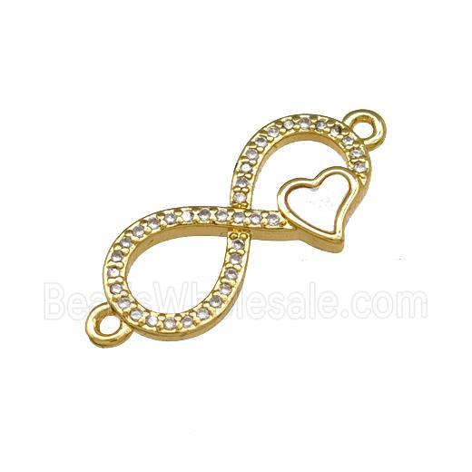 Copper Infinity Connector Pave Shell Zirconia Heart 18K Gold Plated