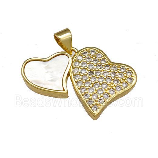 Copper Heart Pendant Pave Shell Zirconia 18K Gold Plated