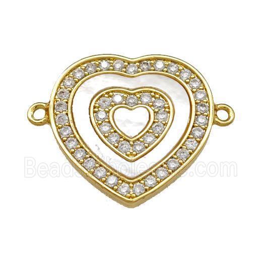 Copper Heart Connector Pave Shell Zirconia 18K Gold Plated