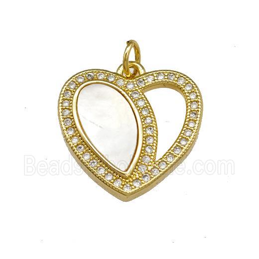Copper Heart Pendant Pave Shell Zirconia 18K Gold Plated