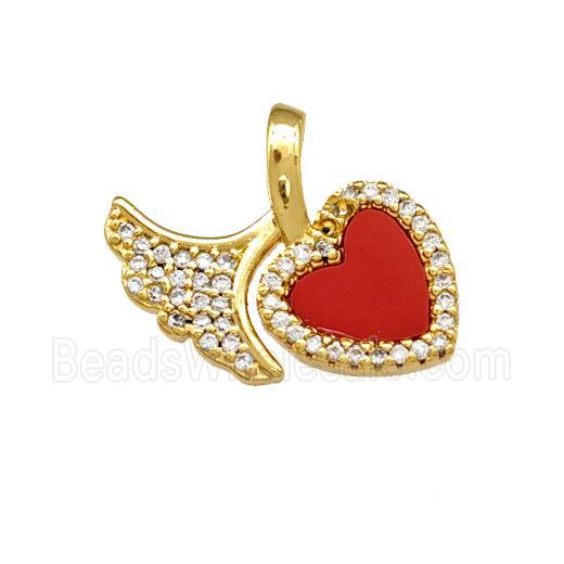 Copper Heart Pendant Pave Shell Zirconia Shark-Tail 18K Gold Plated