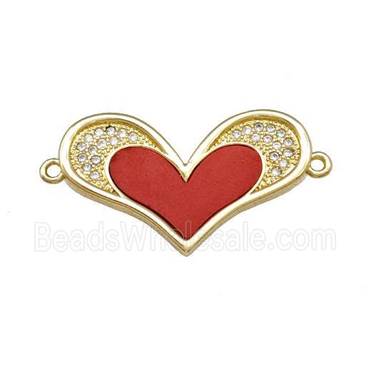 Copper Heart Connector Pave Shell Zirconia 18K Gold Plated
