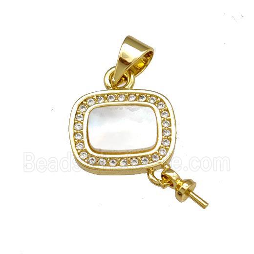 Copper Square Pendant Pave Shell Zirconia With Bail 18K Gold Plated