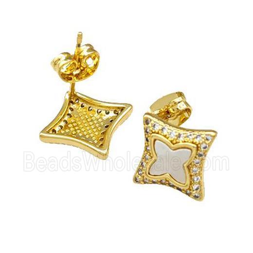 Copper Stud Earrings Pave Shell Zirconia Star 18K Gold Plated