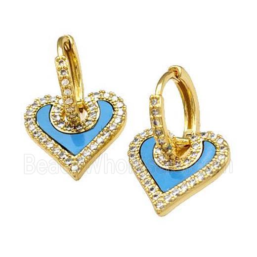 Copper Hoop Earrings Pave Shell Zirconia Heart 18K Gold Plated