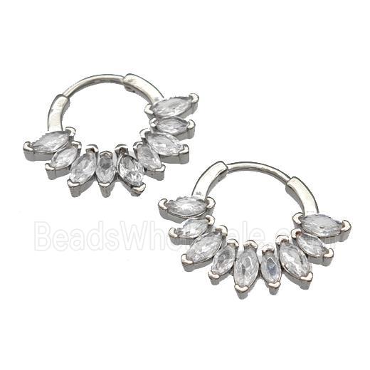 Copper Hoop Earrings Micro Pave Zirconia Platinum Plated