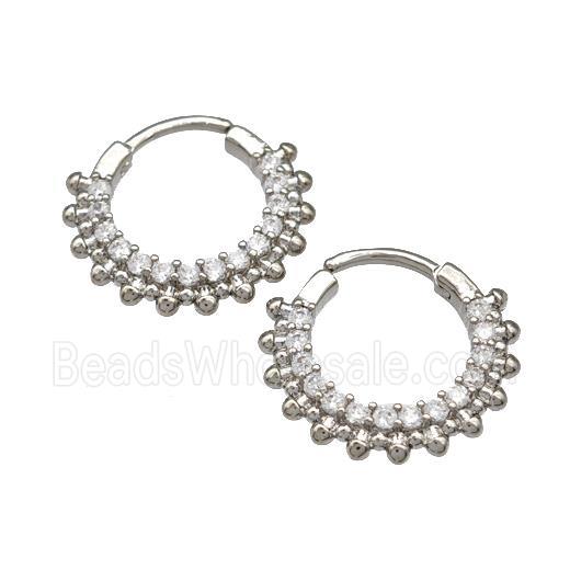 Copper Hoop Earrings Micro Pave Zirconia Platinum Plated