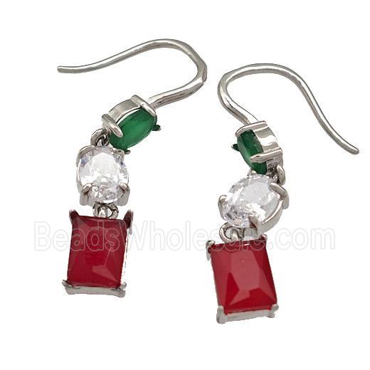Copper Hook Earrings Micro Pave Crystal Glass Platinum Plated