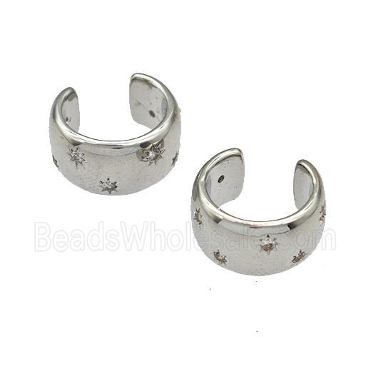 Copper Clip Earrings Micro Pave Zirconia Platinum Plated