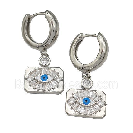 Copper Latchback Earrings With Evil Eye Micro Pave Zirconia Platinum Plated