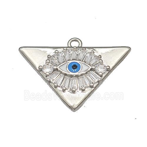 Copper Evil Eye Charms Pendant Micro Pave Zirconia Triangle Platinum Plated