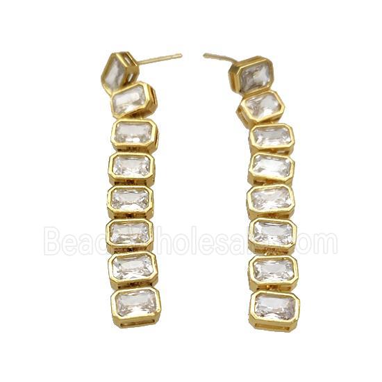 Copper Stud Earrings Micro Pave Zirconia Stick Gold Plated