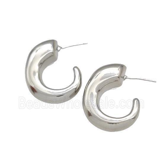Copper Stud Earrings Hollow C-Shape Platinum Plated