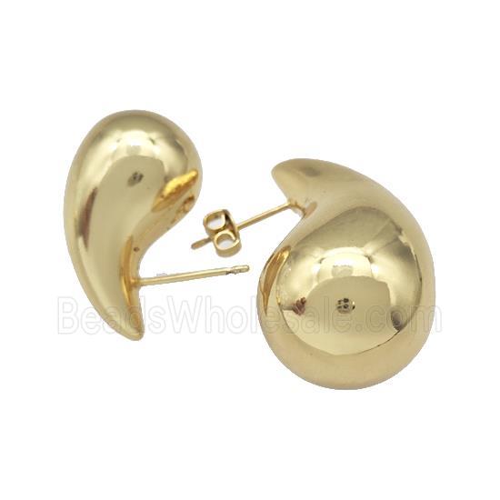 Copper Teardrop Stud Earrings Hollow Gold Plated